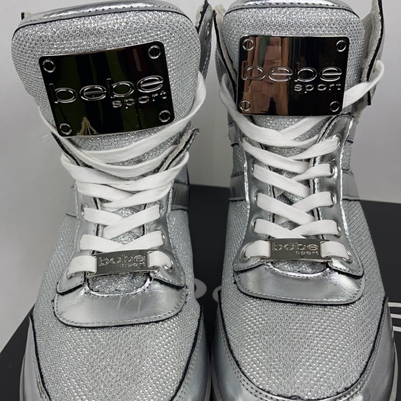 Bebe Sport Silver Sparkle Texture Light Up High Top - Picture 2 of 9
